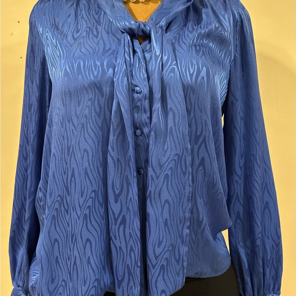 Therese Canty Crane New London Delicate Vintage Blue Satin Tie In Front. Sz L.